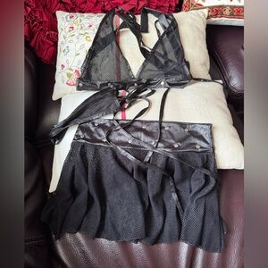 Black Mesh and Leather Intimate Set